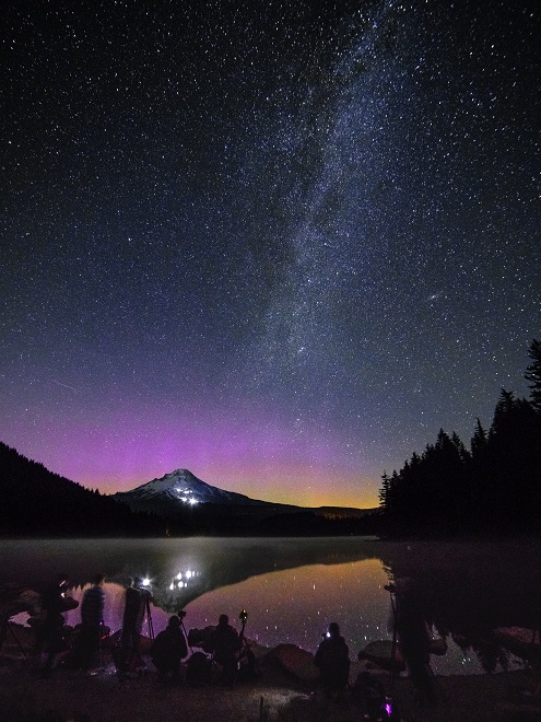 View from Trillium Lake Looking at Mt Hood at Night with Lights from Timberline Lodge - Photo By Dan Hawk 